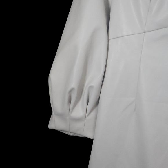 EVER NEW Henley Puff Sleeve Mini Dress Size US 10 Petite Stone Vegan Leather - Picture 4 of 10